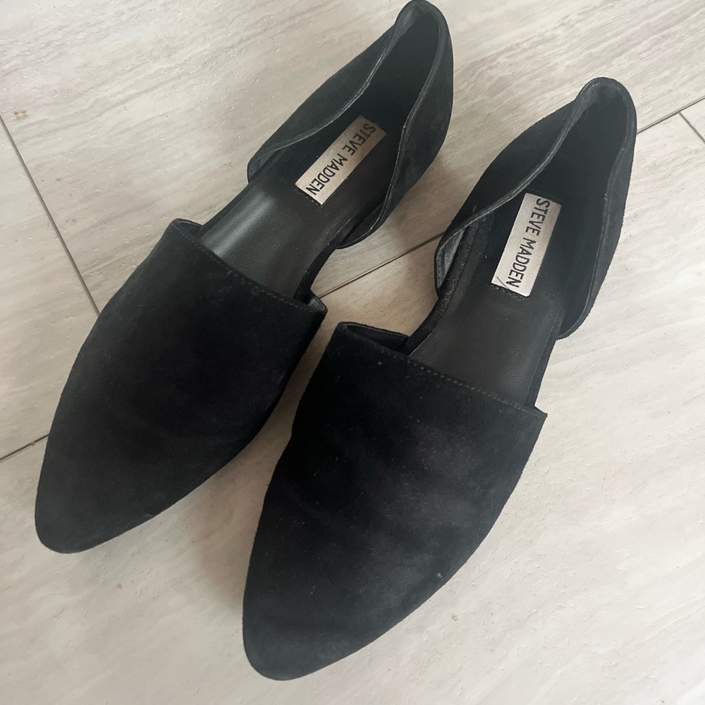 Steve Madden Black Suede Pointed D'Orsay Flats